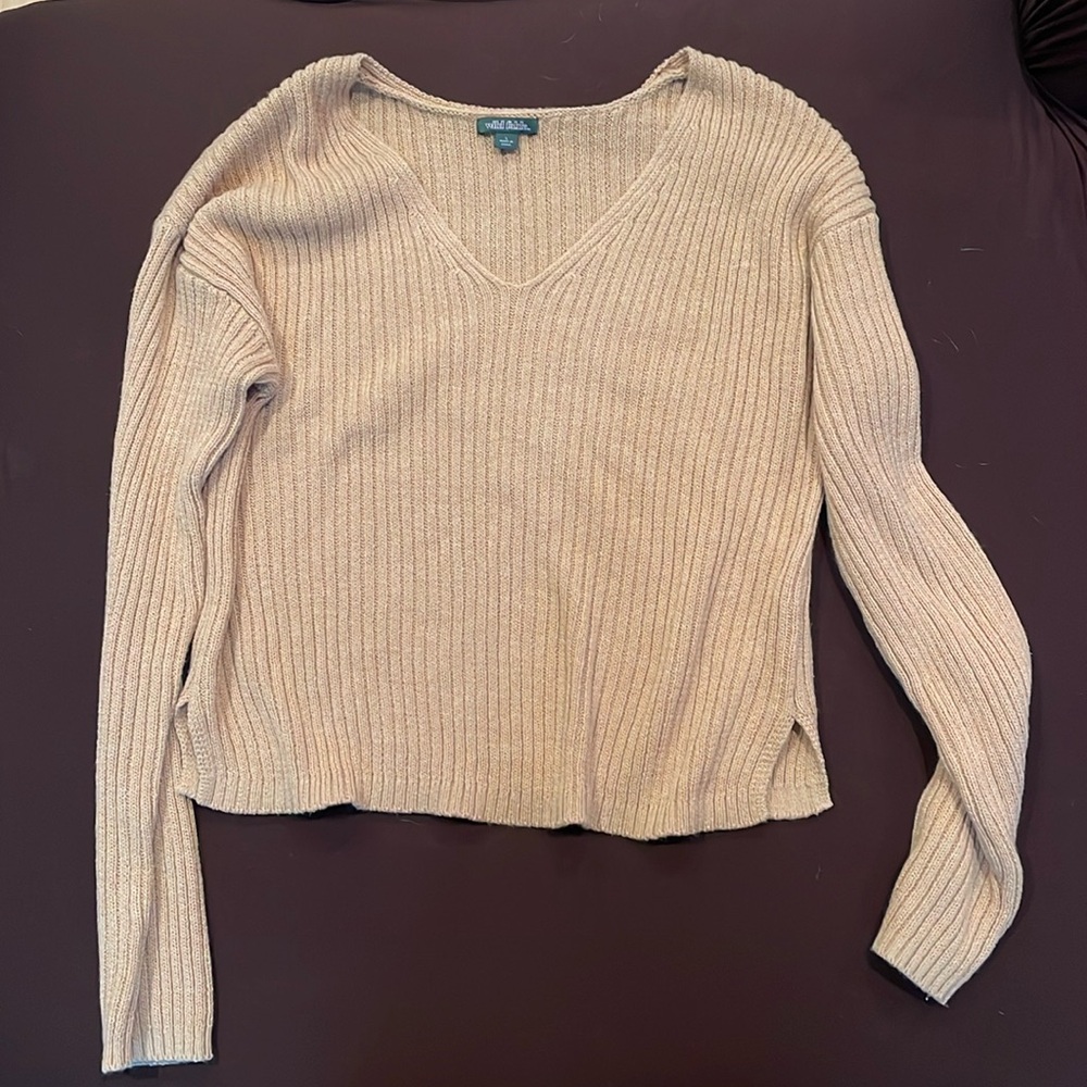 Tan v neck crop sweater